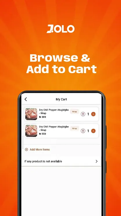 JOLO shopping app walkthrough showing browsing groceries, cart selection, delivery address and live tracking
