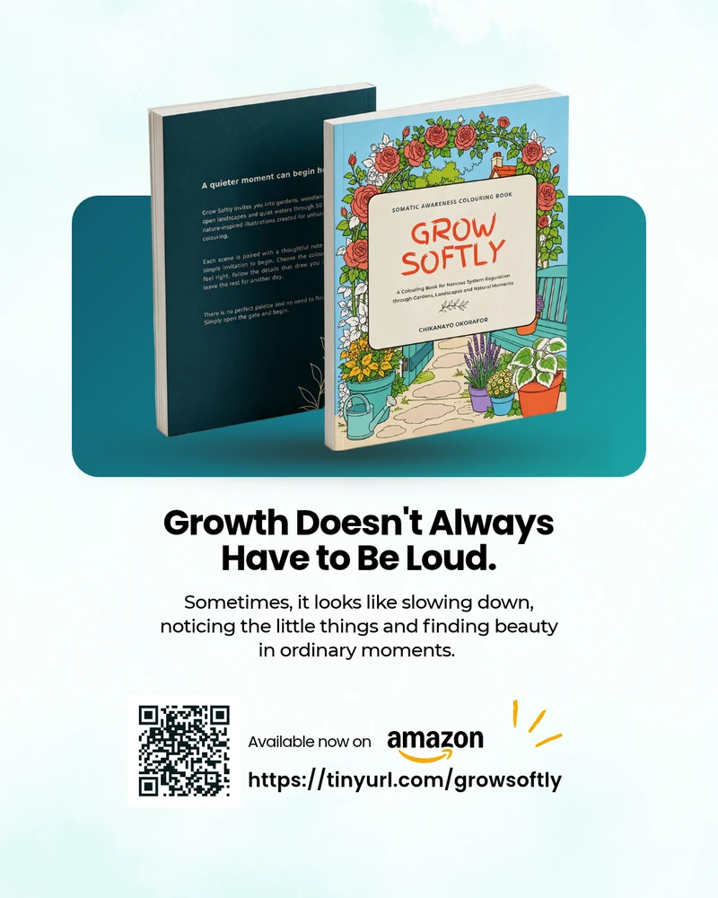 Grow Softly book promotion showing the front and back covers