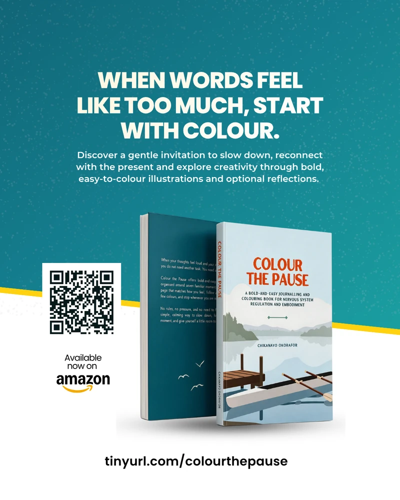 Colour the Pause book promotion on a teal background