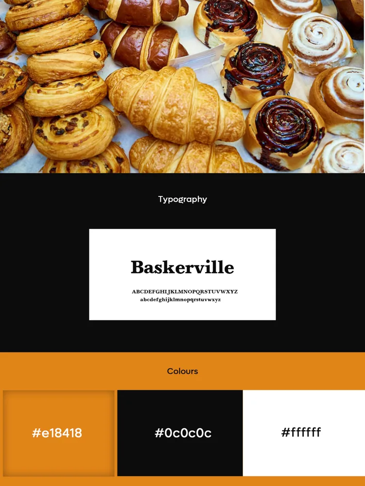 Queens Bakery colour palette and typography